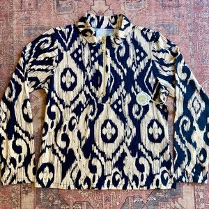 Spartina 449 NWT Ikat Navy/Beige Quarter Zip Top L New